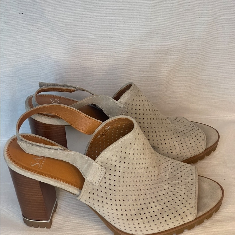 Franco Sarto Analise Gray Suede Heeled Sandal Size 8 Medium - Picture 7 of 11